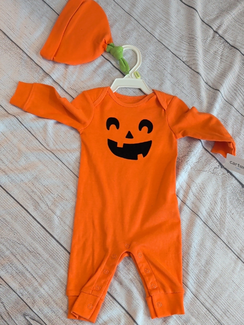 Carter's Orange Pumpkin Jack-O'-Lantern One-Piece with Hat